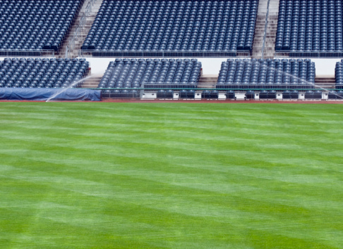 A view of an empty baseball stadium.