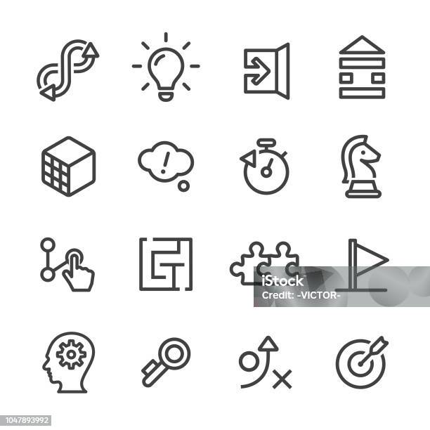 Puzzle And Solution Icons Line Series Stock Illustration - Download Image Now - Challenge, Icon Symbol, Toy Block