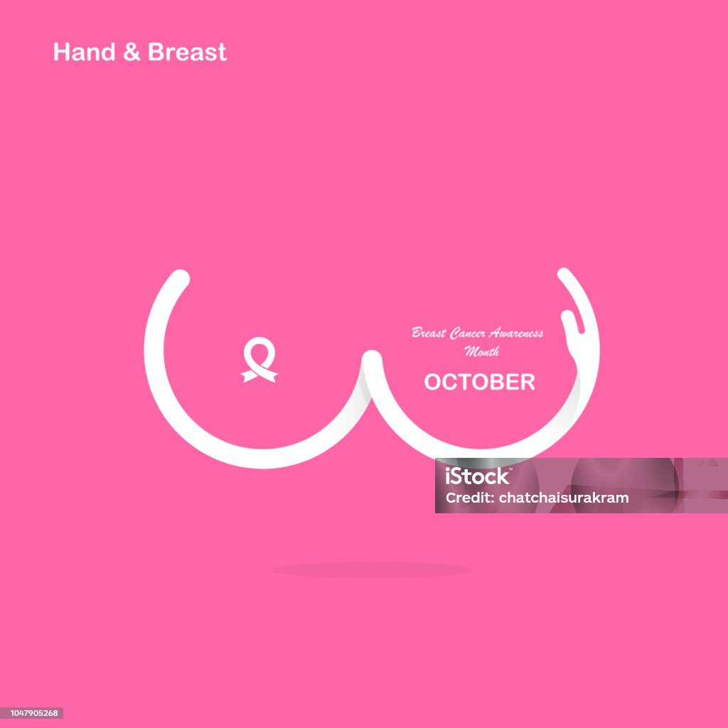 Forma de la mano e icono de mama. Bandera de mama cáncer octubre mes de campaña. Concepto de salud de las mujeres. Diseño de mes de mama cáncer conciencia. Cinta rosa realista. Rosa de atención. Ilustración de vector - arte vectorial de Concienciación sobre el cáncer de mama libre de derechos