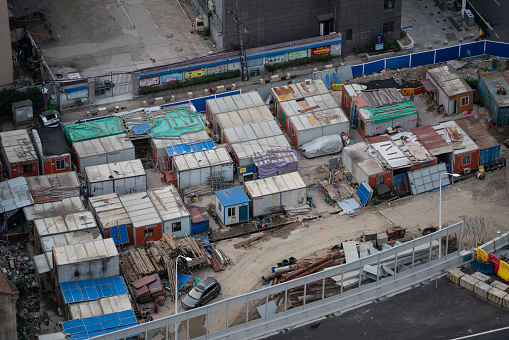 1 October 2018, Wuhan China: Construction worker camp aerial view in China