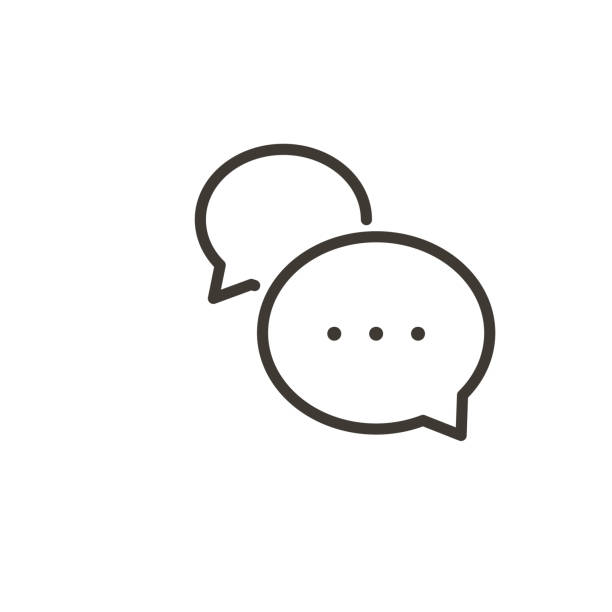 Speech bubble interaction icon. Vector thin line simple illustration of a dialogue with minimal cartoon balloons. vector eps10 online chat bubble stock illustrations