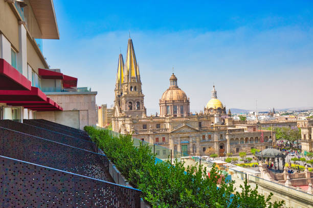 istock Central Guadalajara Cathedral, view from a luxury hotel on central plaza 1047918540