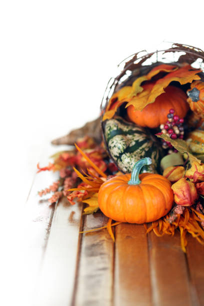 istock Pumpkins, gourds, and leaves in an Autumn cornucopia background 1047923192