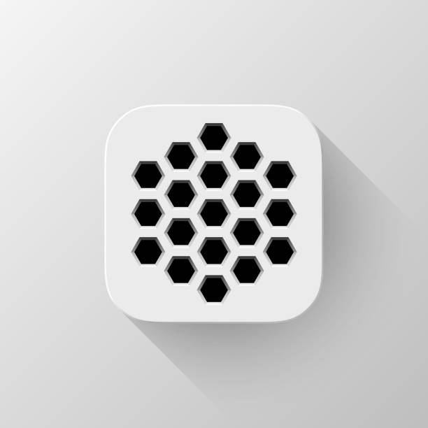 White Technology App Icon Template White abstract technology app icon, button template with polygon perforated speaker grill pattern, flat designed shadow and light background for user interfaces (UI) and applications (apps). Vector. enter key computer keyboard computer key white stock illustrations