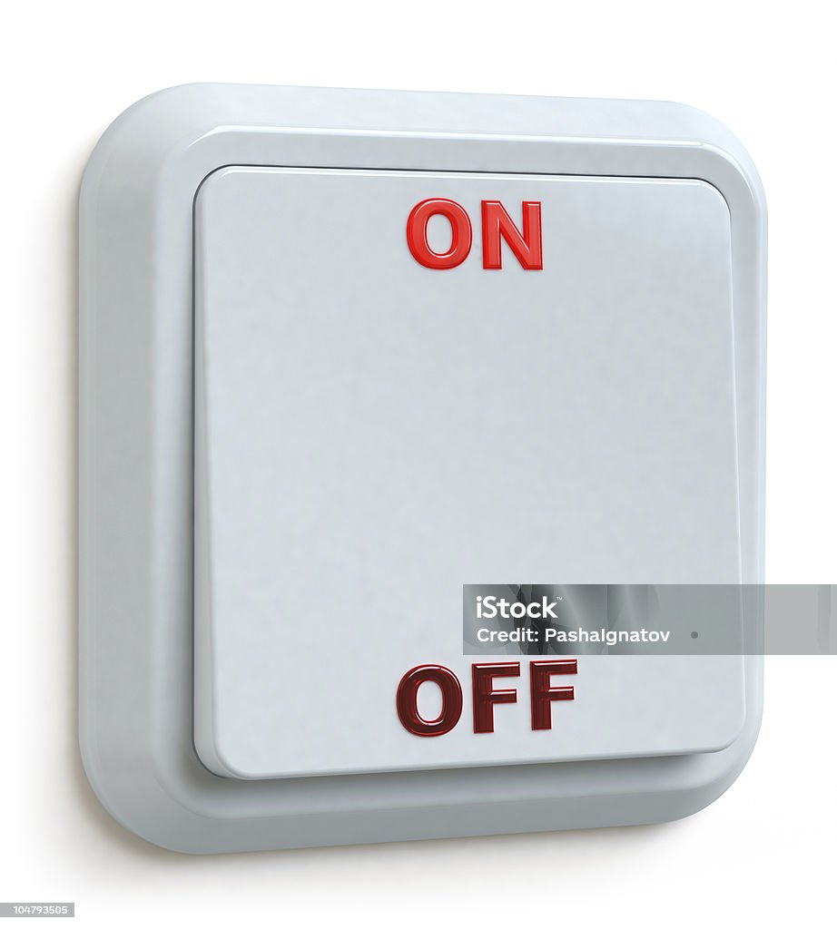 electric switch electric switch with the buttons of ON and OFF on a white background Choice Stock Photo