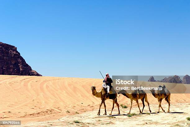 On Camelback Through Wadi Rum Stock Photo - Download Image Now - Arid Climate, Barren, Bedouin