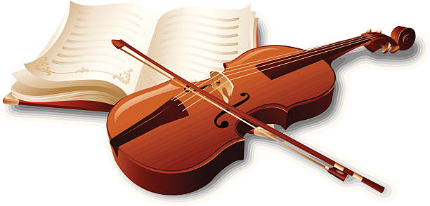 illustrazioni stock, clip art, cartoni animati e icone di tendenza di violino di musica e prenota - musical instrument violin sheet music music