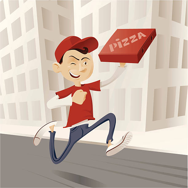 pizza delivery boy - pizza delivering running men stock-grafiken, -clipart, -cartoons und -symbole