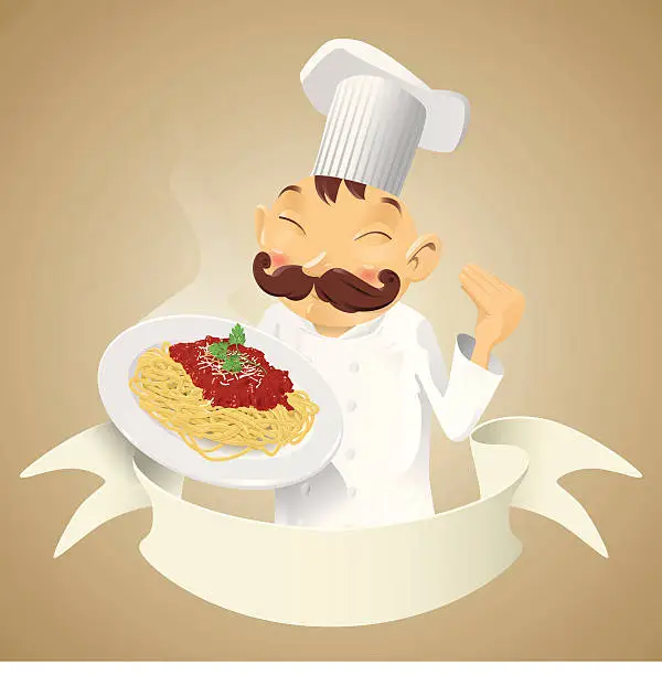 Vector illustration of Chef spaghetti - banner