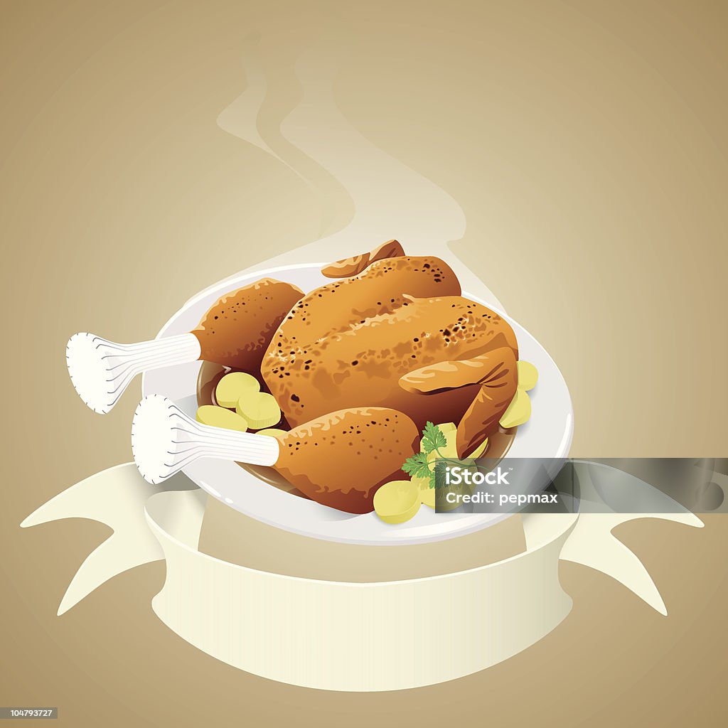 Pollo asado con banner - arte vectorial de Pollo asado libre de derechos