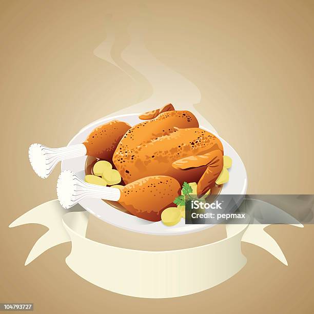 Ilustración de Pollo Asado Con Banner y más Vectores Libres de Derechos de Pollo asado - Pollo asado, Alimento, Asado - Alimento cocinado
