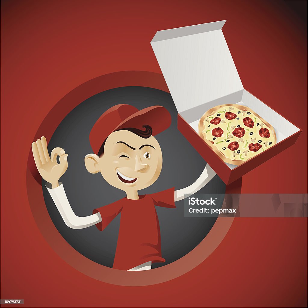 pizza menino - Vetor de Entregador de Pizza royalty-free