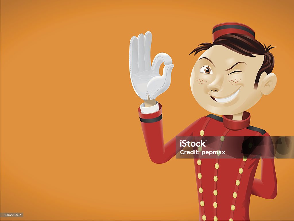 Funny bellboy haciendo gesto de OK - arte vectorial de Botones libre de derechos