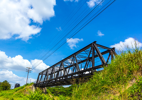 Depicting a large railway bridge, Steel railroad.