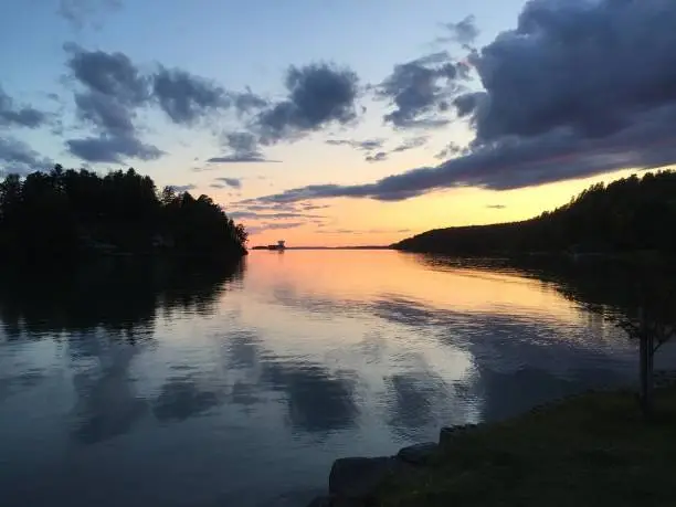 Evening at the Baltic sea, a ship passes by
