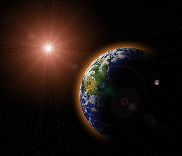 istock Real Earth Planet in red  sun 104797171