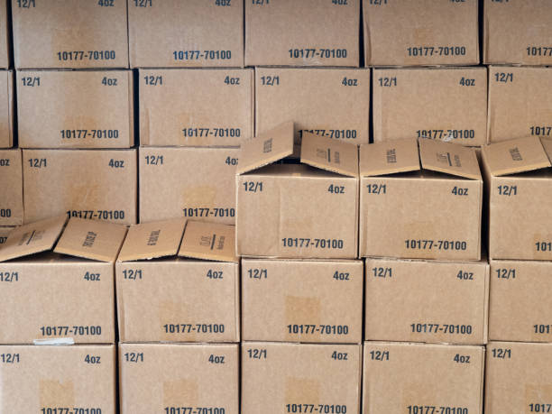 istock Rows and stacks of cardboard boxes sitting inside a warehouse 1047974290