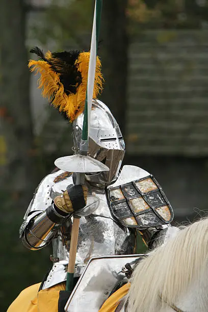 A medieval knight prepares to compete in a joust.