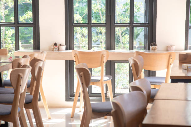 istock Table and chair by the window in the cafe for lunch. 1047981708