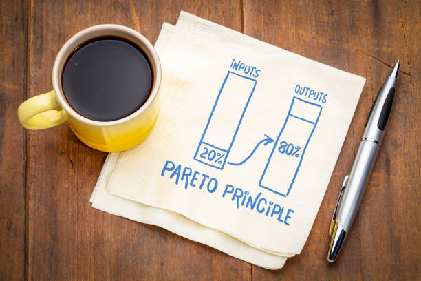 concepto de principio de pareto 80-20 en servilleta - pareto fotografías e imágenes de stock