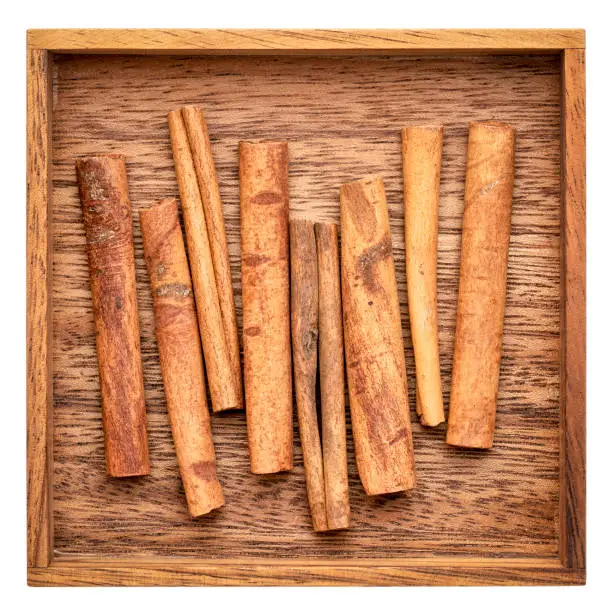 cinnamon sticks in an isolated wooden box
