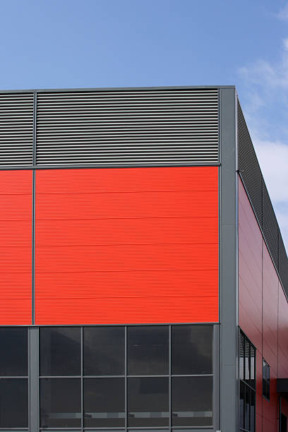 Modern red trade building stock photo