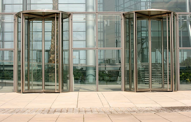 Revolving glass doors stock photo