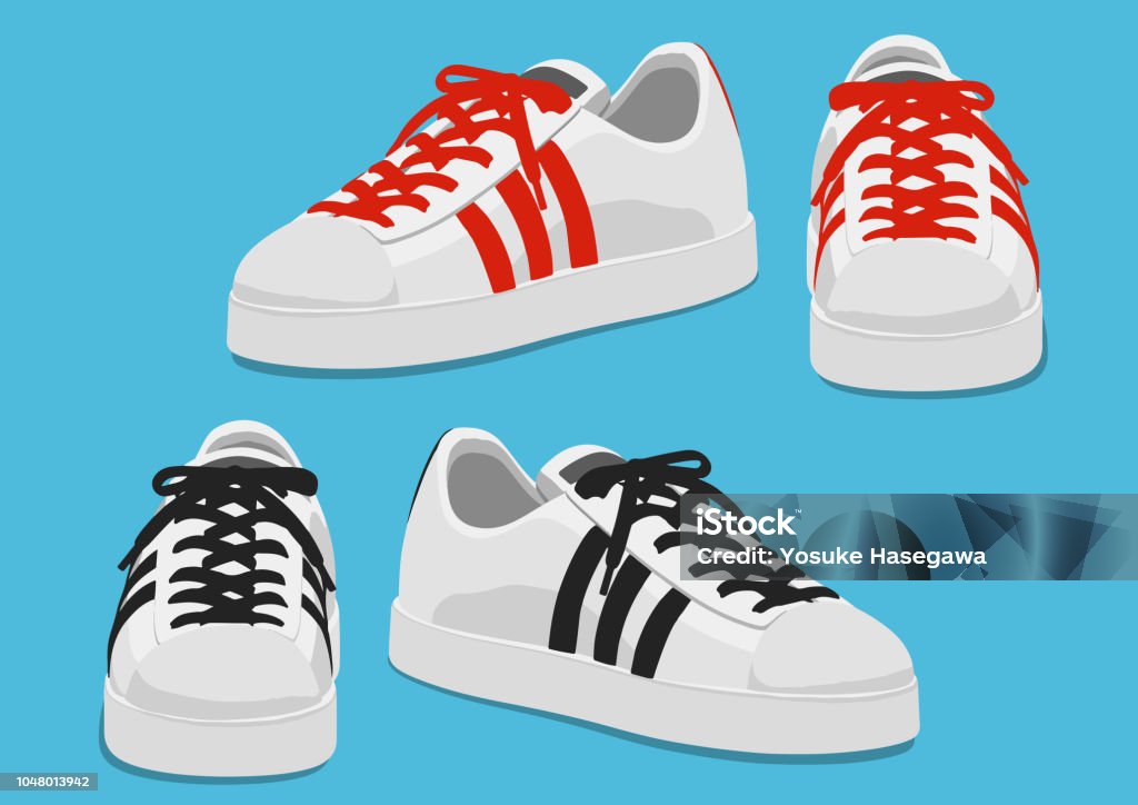 chaussures de sport avec des cordes rouges et noirs, illustration vectorielle - clipart vectoriel de Paire de baskets libre de droits