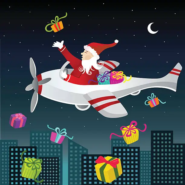 Vector illustration of Santa Claus Throwing Away Gifts