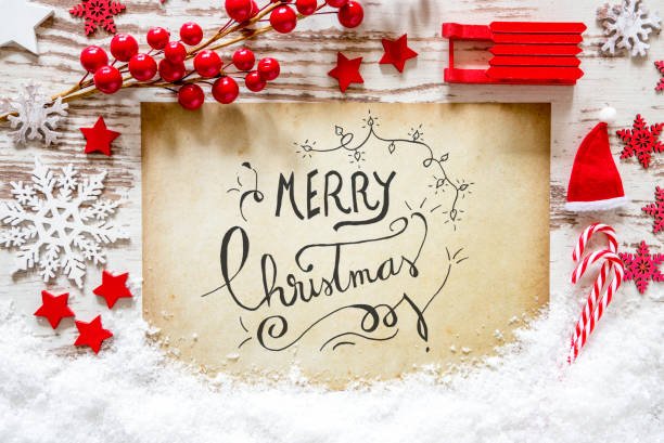istock Red Decoration, Snow, Calligraphy Text Merry Christmas 1048022318