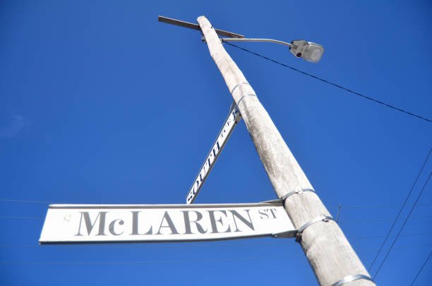 istock Guide post and lamp pole at beside road 1048031238