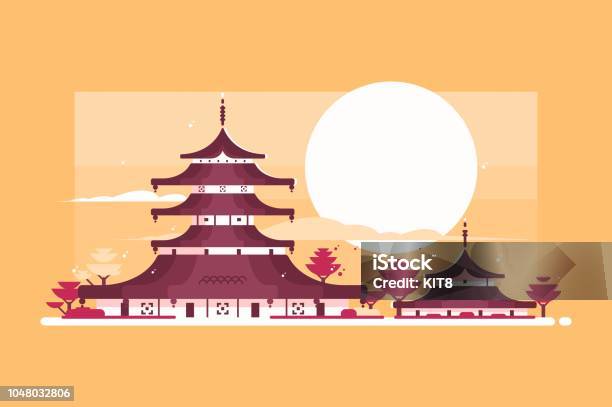 Traditional Japanese House Stock Illustration - Download Image Now - Building Exterior, Chinese Culture, Japanese Culture