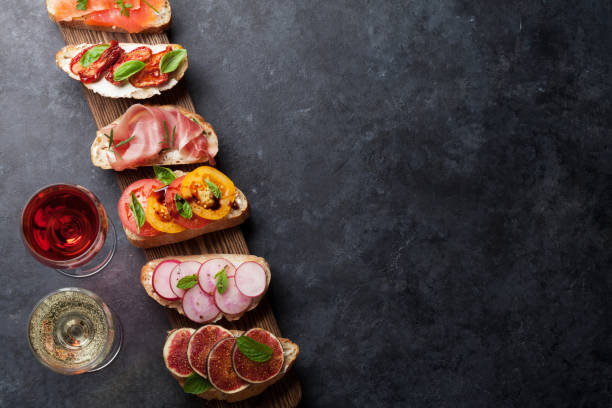 Brushetta or traditional spanish tapas