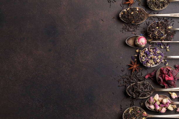 istock Various tea in spoons. Black, green and red tea 1048040920