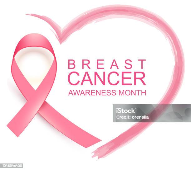 Mois De Sensibilisation National Breast Cancer Forme De Ruban Texte Et Coeur Rose Poster Vecteurs libres de droits et plus d'images vectorielles de Cancer du sein
