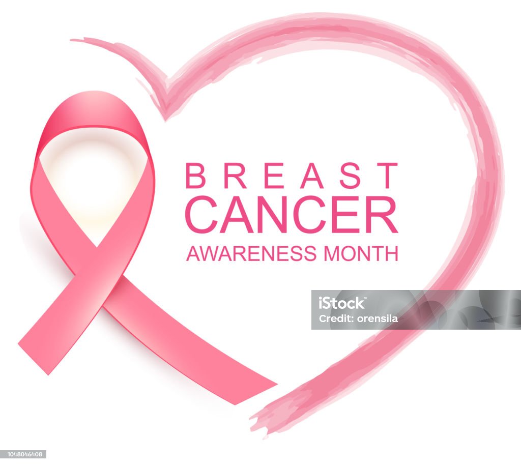 국립 유방암 암 인식의 달입니다. 포스터 핑크 리본, 텍스트 및 심장 모양 - 로열티 프리 유방암 벡터 아트
