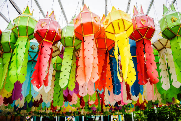 istock Northern thai style paper lamp lighting hanging under sunlight 1048049972