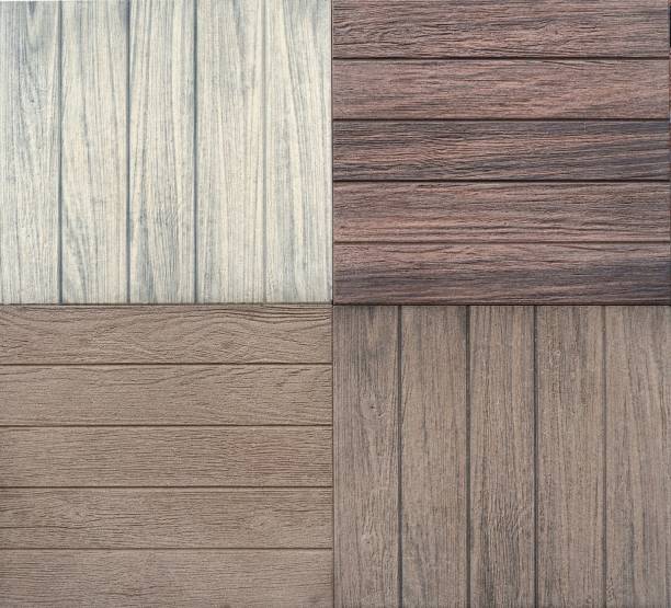 istock Porcelain stoneware tiles with wood effect. Samples for interiors or exterior. 1048051614