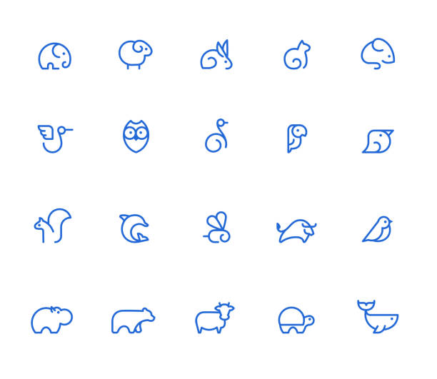 Animal icons. Animal icons, simple line set simple cat line art stock illustrations