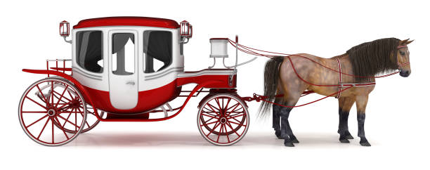 istock Pair of bay horses pulled into a carriage. 1048055492