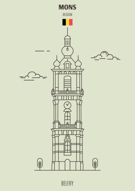 Belfort Tower in Mons, Belgium. Landmark icon Belfort Tower in Mons, Belgium. Landmark icon in linear style bergen stock illustrations