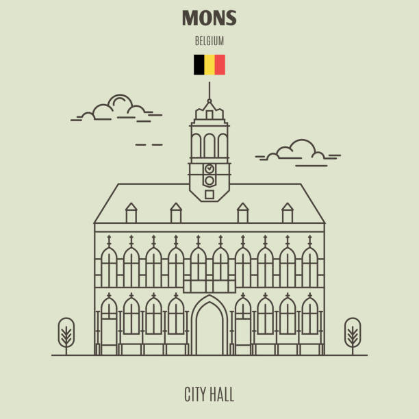 City Hall in Mons, Belgium. Landmark icon City Hall in Mons, Belgium. Landmark icon in linear style bergen stock illustrations