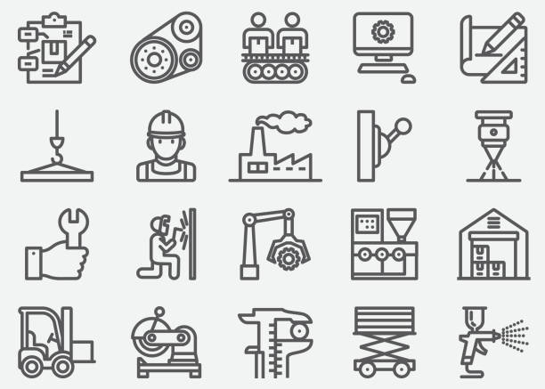 herstellung linie symbole - industry worker stock-grafiken, -clipart, -cartoons und -symbole