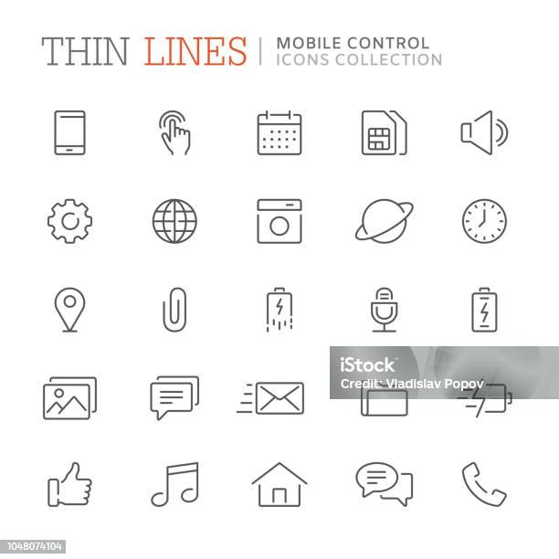 Collection Of Smartphone Related Line Icons Vector Eps8 Stock Illustration - Download Image Now