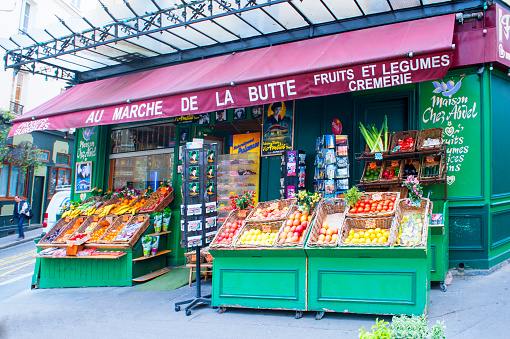 Paris, France - April 24, 2018: 'Amelie Poulain’ movie’s grocery, La Butte, Montmartre