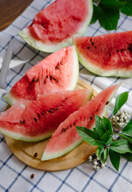 istock Slices of a watermelon on plate on a table 1048087580