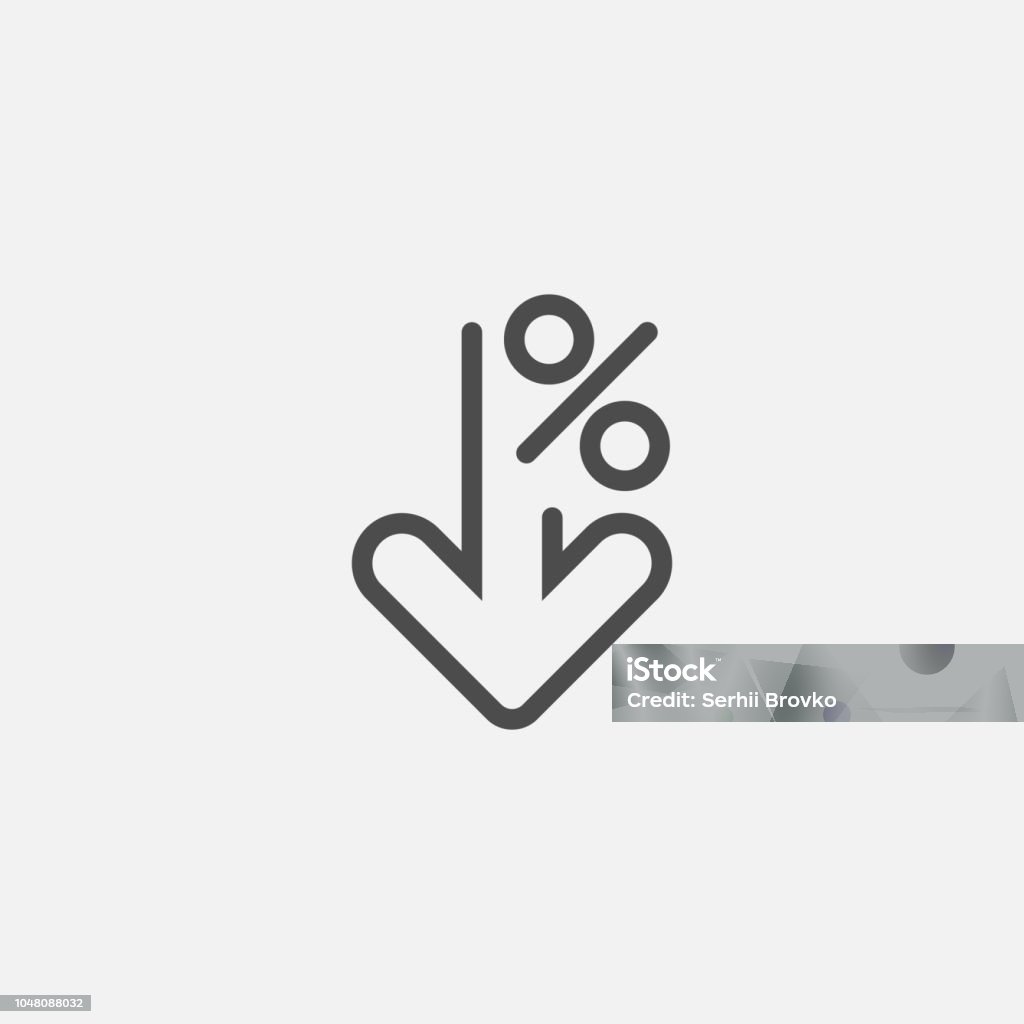 Prozent nach unten Liniensymbol isoliert auf weißem Hintergrund. Vektor-Illustration. - Lizenzfrei Icon Vektorgrafik