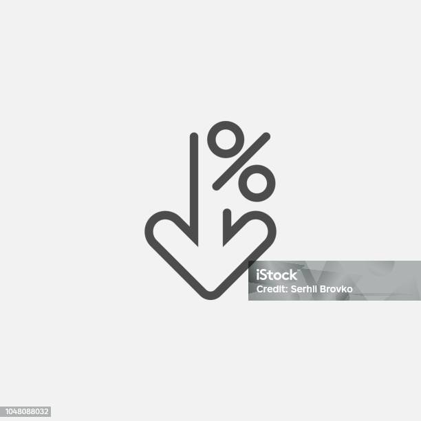 Percent Down Line Icon Isolated On White Background Vector Illustration Stock Illustration - Download Image Now