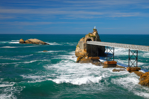Rock with a jetty at Biarritz, Southwest France