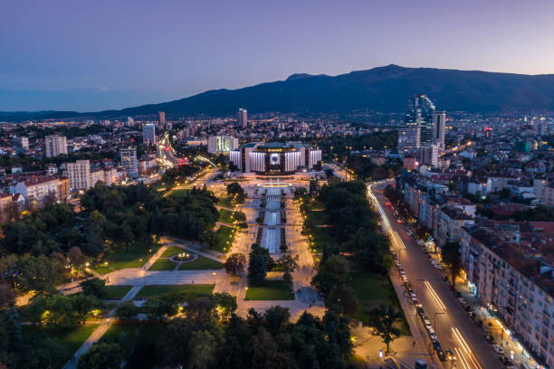 istock Aerial view of downtown district in Sofia, Bulgaria at dusk 1048089500